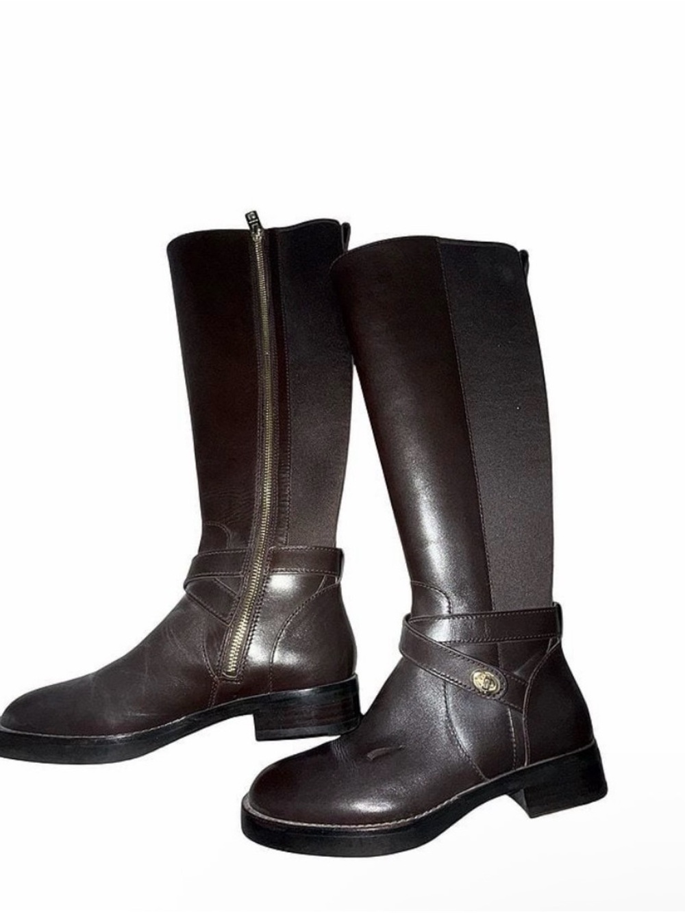 Coach Dark Brown Tall Leather Riding Boots with Side Zip